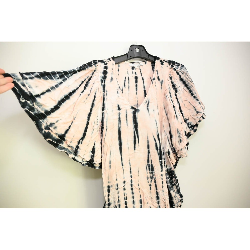 Young Fabulous & Broke Top L Peach Black Excellent Tie Dye Flutter Sleeve V-Neck